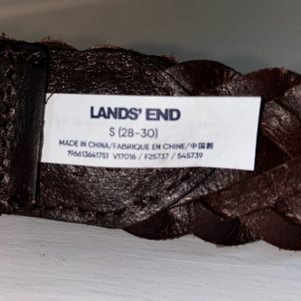 Lands End braided leather belt size S small 28-30 1.25 inches wide 37” long - Picture 2 of 4